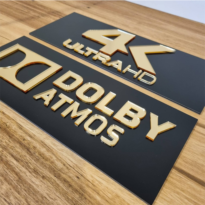 Home Cinema Dts X - Letrero 3D Dorado Espejo para Cine