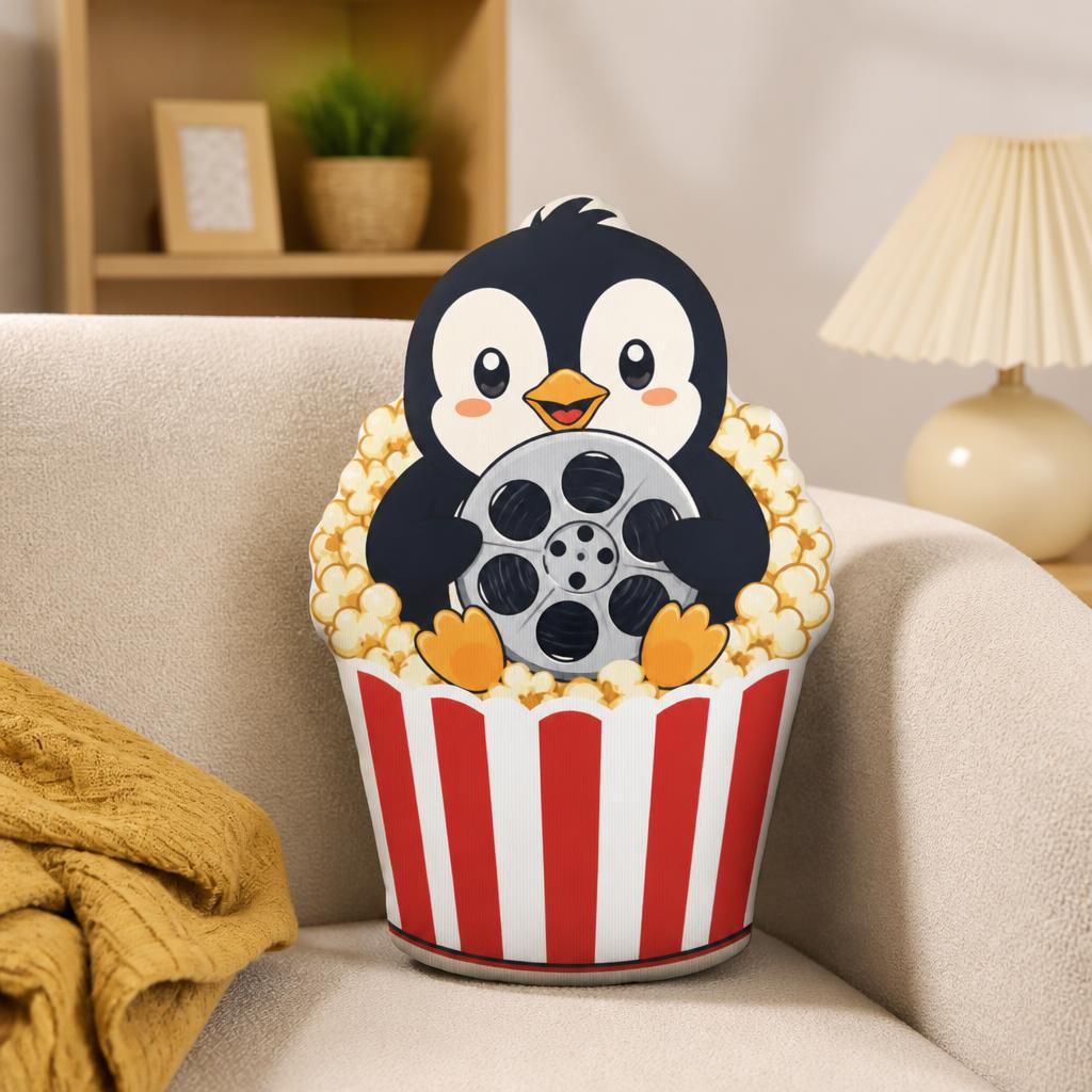 Home Cinema Night - Cojín decorativo con forma de pingüino