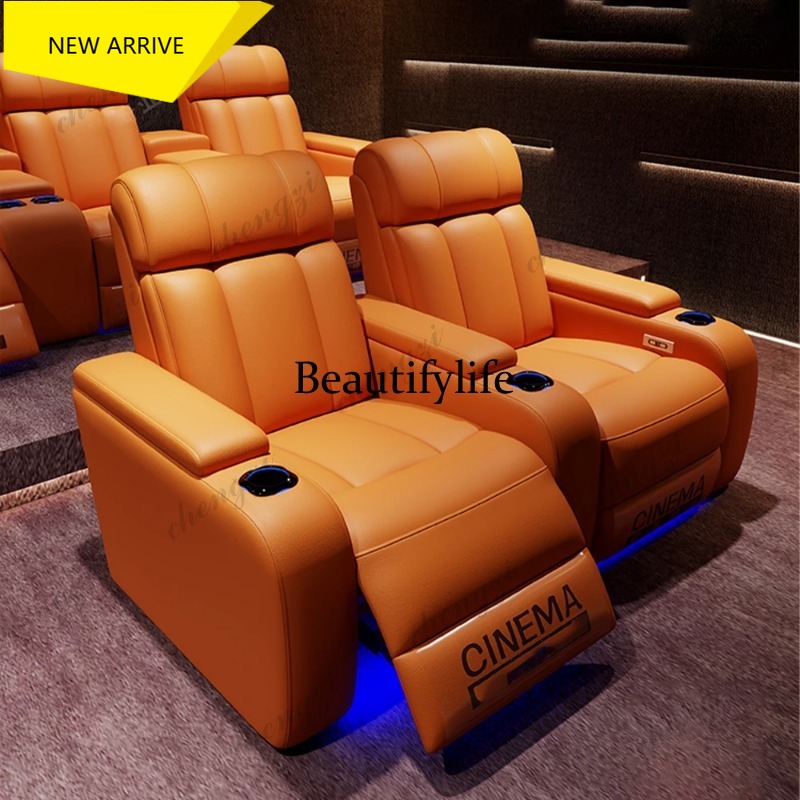 Home Cinema Theater - Sillones Reclinables Eléctricos de Cuero Genuino