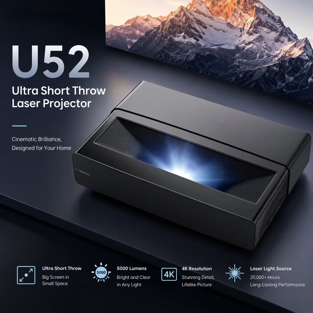 Proyector DLP U52 4K de 5300 L - Home Cinema Ultra Short Throw Projector reseña y precio