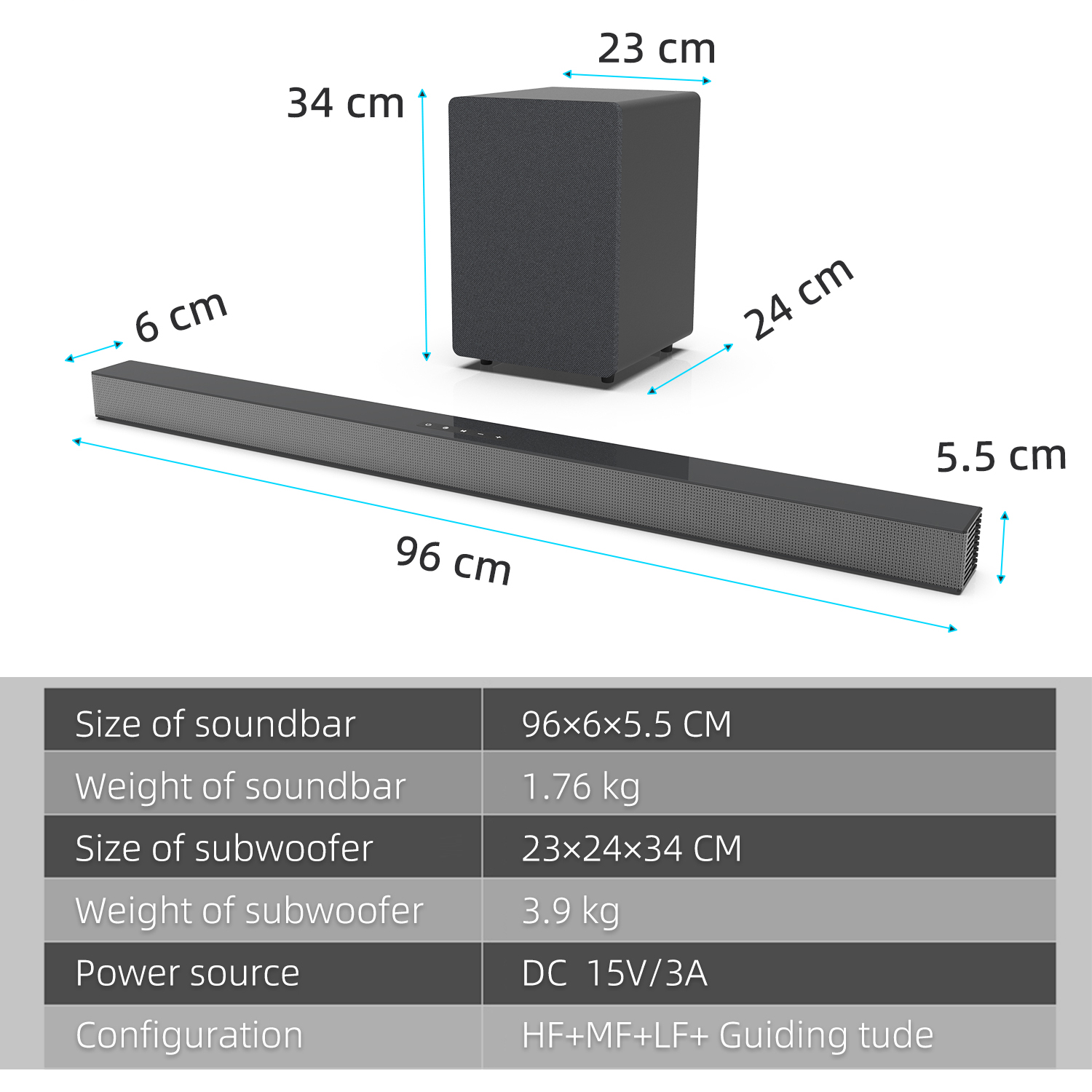 Barra de sonido de TV de 84W c - Home Cinema Subwoofer reseña y precio